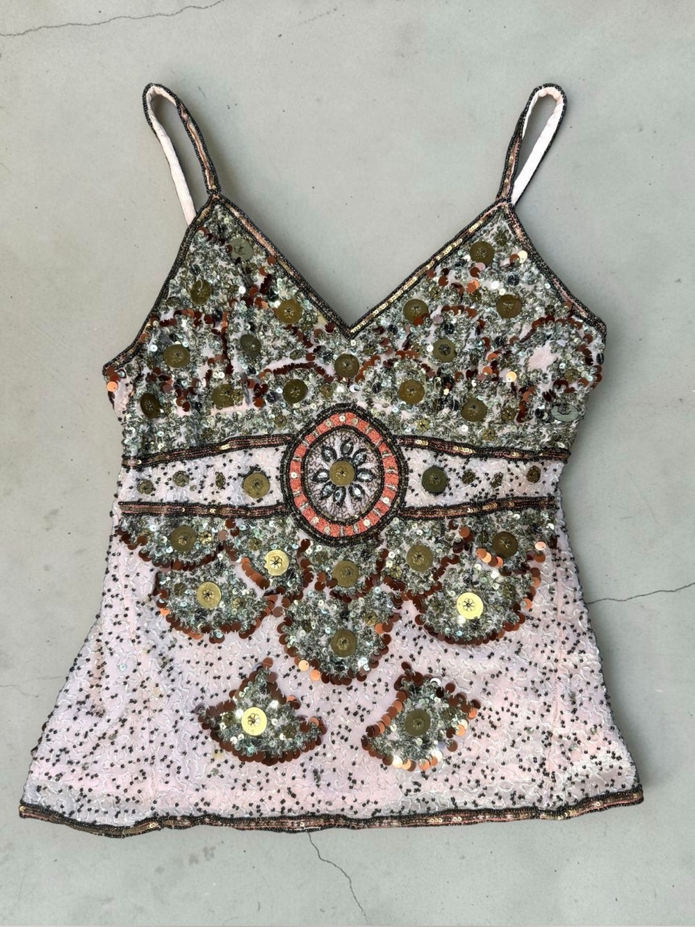 Embellished Pink Sequin V-Neck Camisole